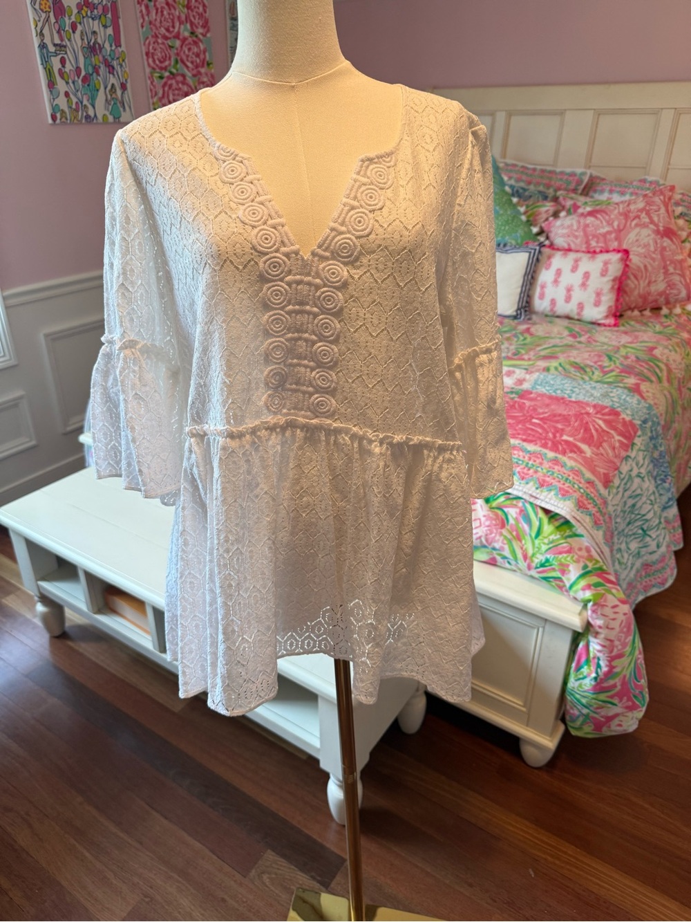 NWT Lilly Pulitzer White Lace Overlay Top